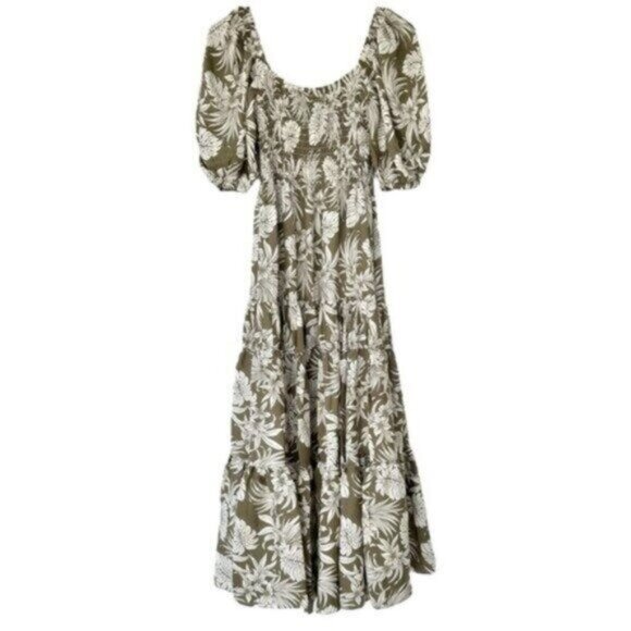 NWT La Ligne Pyper Green White Silk Smocked Meghan Markle Maxi Dress Size S - Picture 8 of 12